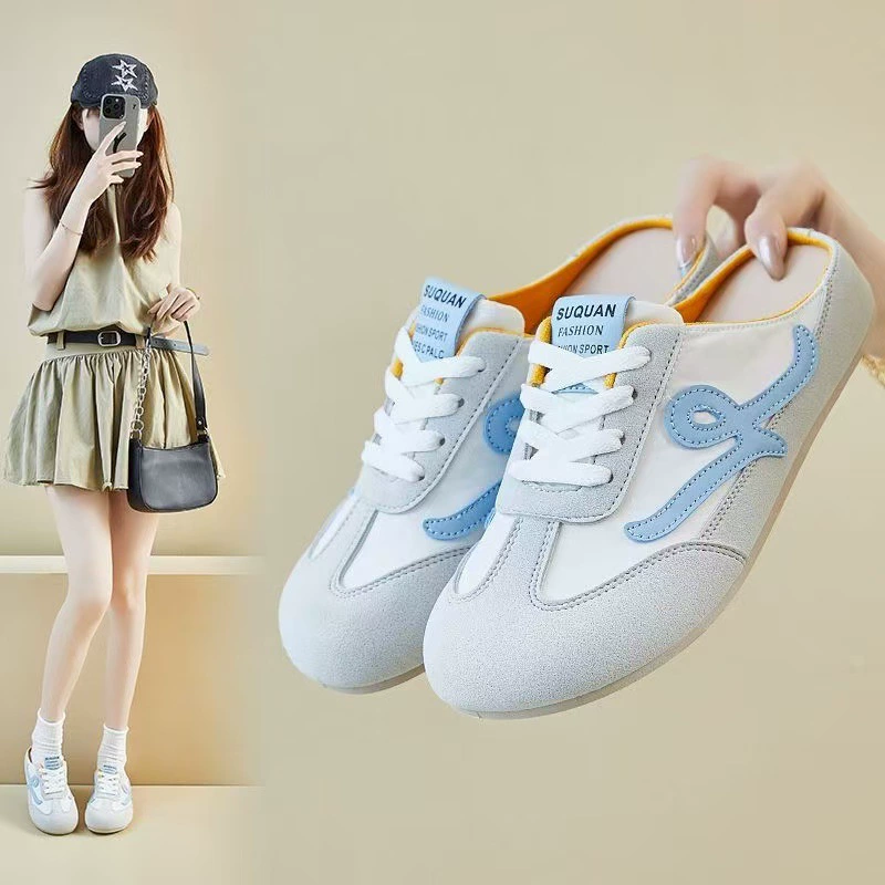 Женские полутапочки Baotou, новые летние моральные кроссовки без каблука, модные туфли Birkenstock, белые туфли Forrest Gump.