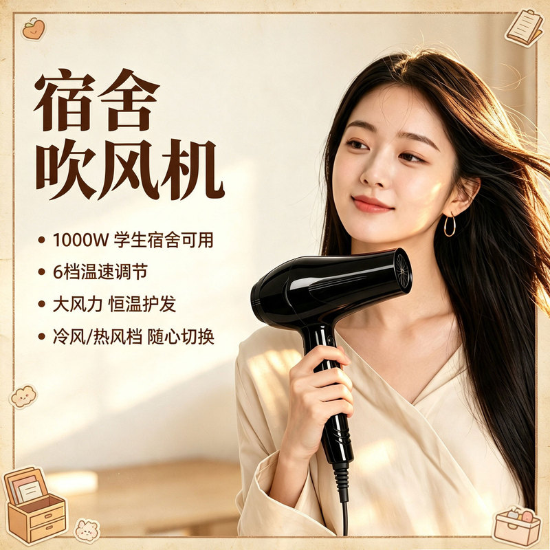 Low-power student dormitory hair dryer, constant temperature hair care, strong airflow, suitable for office, hotel, and home use, portable electric hair dryer