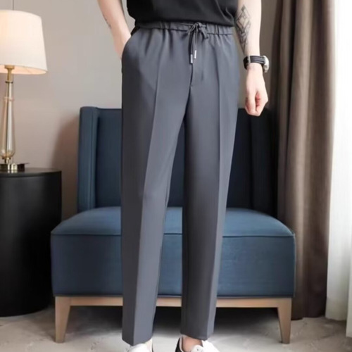 Men's Summer Thin Loose Straight Leg Quick-Dry Ice Silk Casual Versatile Nine-Peice Pants 2025