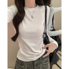 纯色德绒长袖T恤女秋冬季修身显瘦短款内搭打底衫加绒保暖上衣服