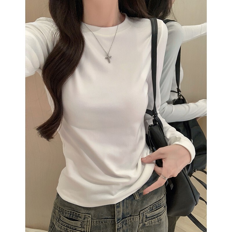 纯色德绒长袖T恤女秋冬季修身显瘦短款内搭打底衫加绒保暖上衣服|undefined