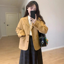 复古英伦风人字纹单排扣西装外套女秋新款休闲宽松百搭西服上衣