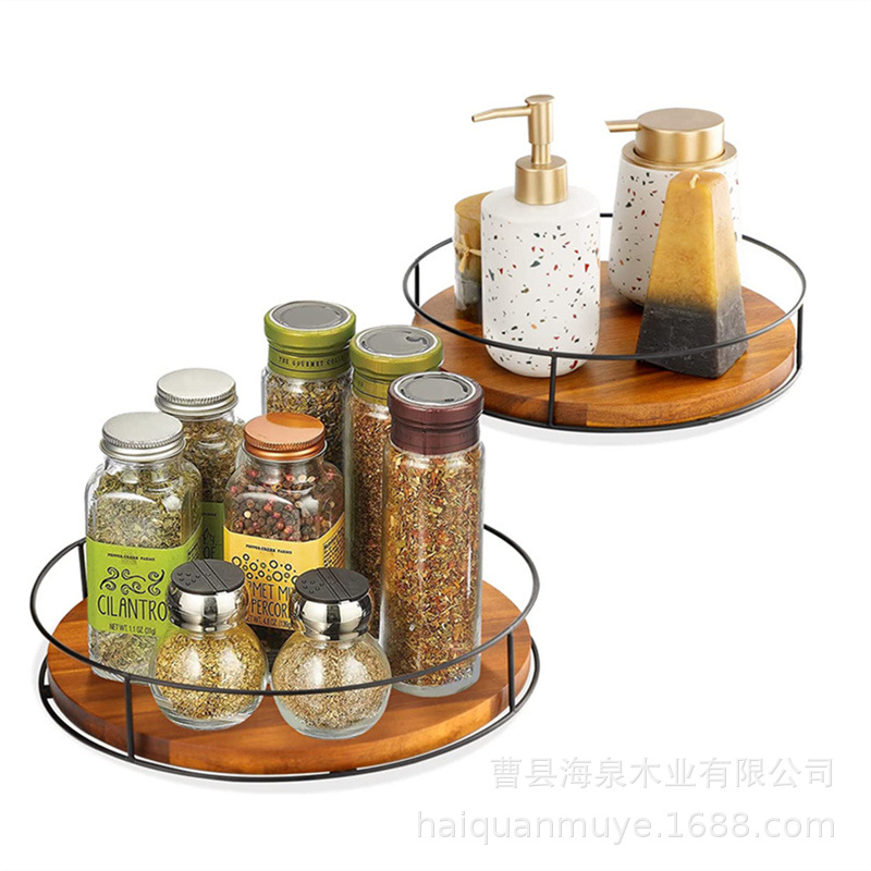 Solid wood kitchen seasoning tank setting rack home table seasoning bottle tray rotarius storage rack oil salt sauce vinegar plate