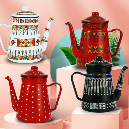 Enamel coffee pot, fine water flask, enamel coffee hand-pour pot, butter pot, crane's mouth pot, cold water bottle, wine vinegar pot
