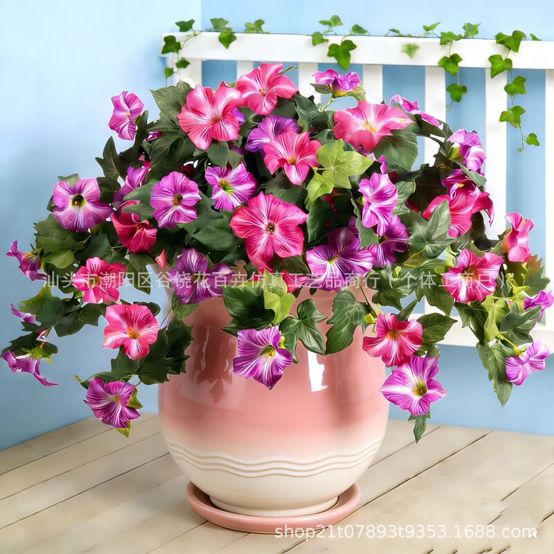 Cross-Border Amazon European-Style Retro Roman Column Artificial Morning Glory Flower Decoration for Outdoor and Living Room Home Decor