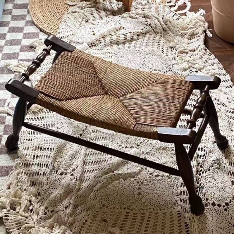 中古藤编小方凳换鞋凳玄关矮凳卧室床尾凳置物板凳简约风藤椅|undefined