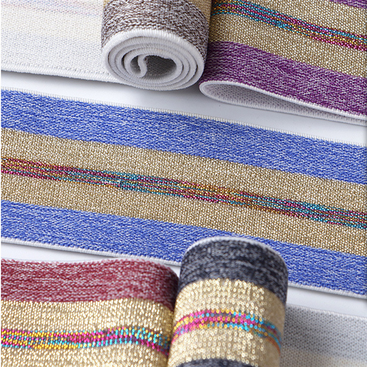 腰头金丝用橡筋带蓝银丝裙子用裤腰橡筋带玫红金丝条纹松紧带