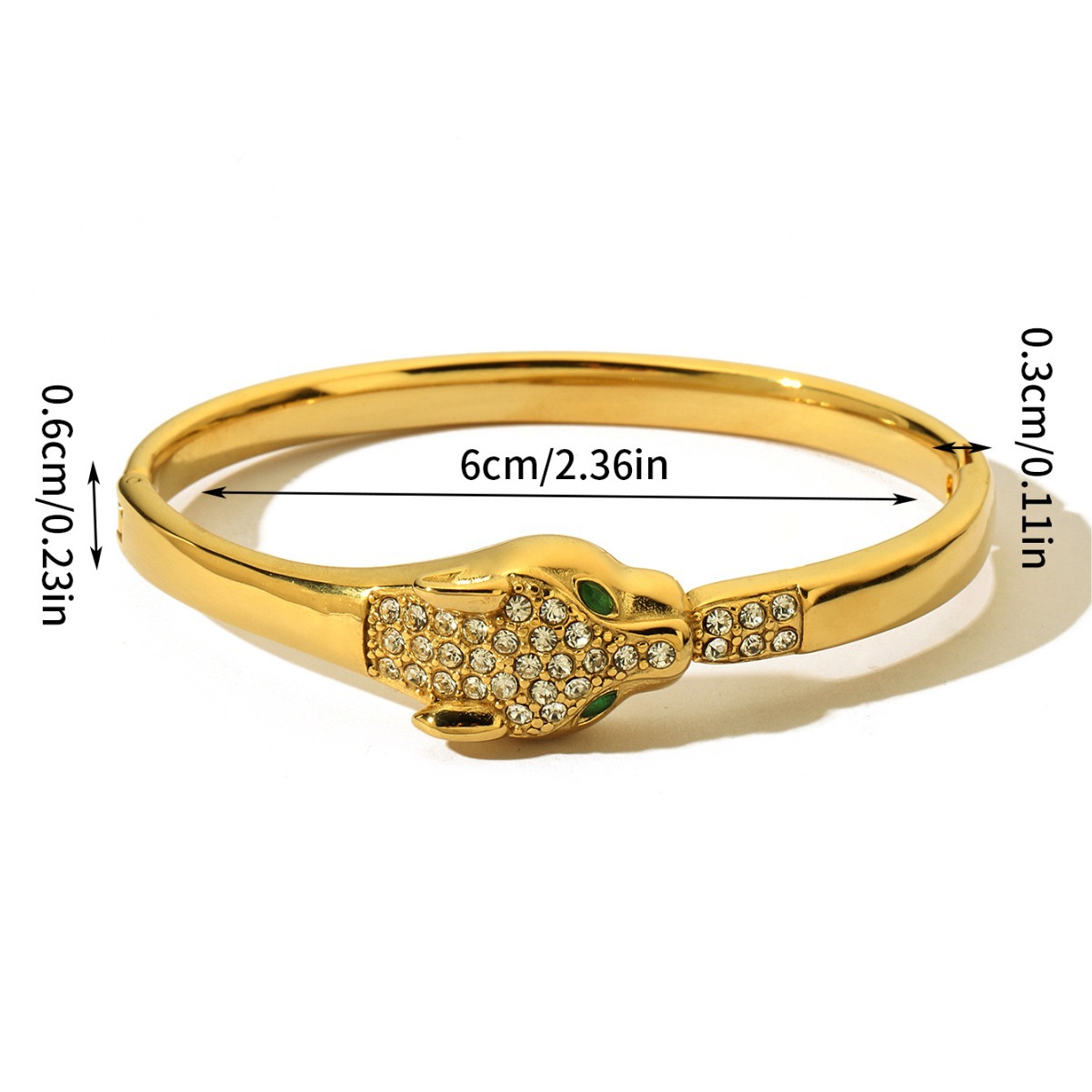 Bracelet ouvert incrusté de diamants léopard aux yeux verts populaire et très vendu, design de niche, bracelet haut de gamme miroir_voghion.com