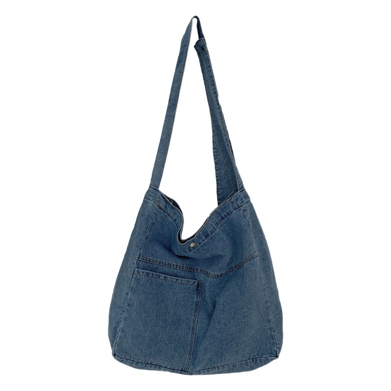 Bolsa de mezclilla lavada bolsa de mensajero de gran capacidad bolsa de la escuela del estudiante bolsa de lona de estilo japonés femenino estilo coreano bolsa de hombro simple