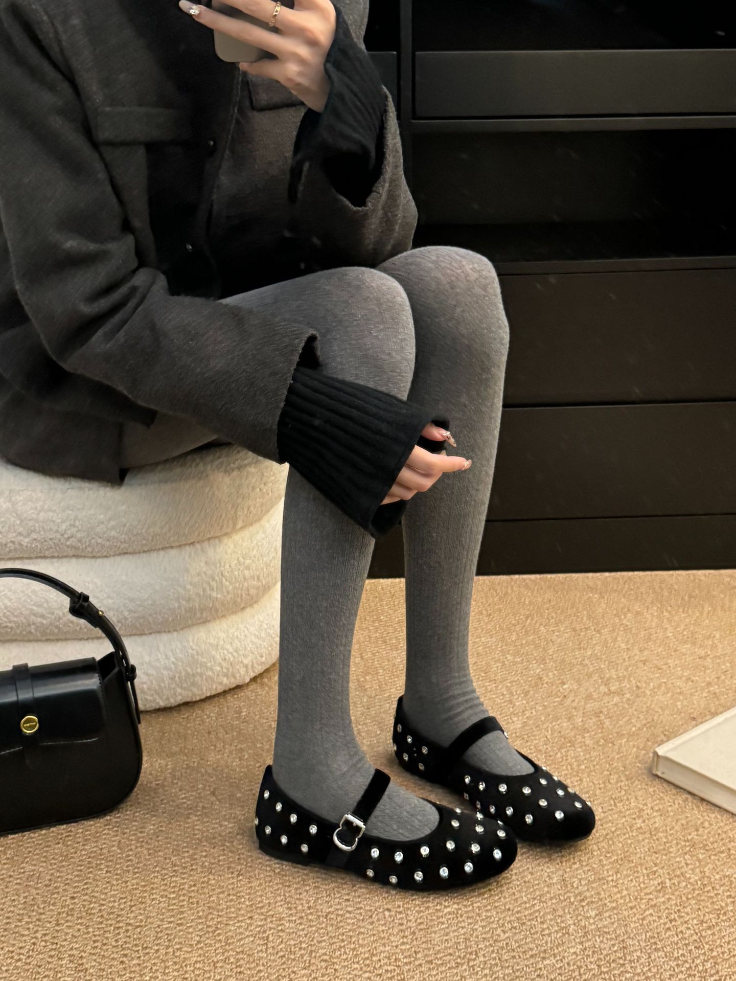 Genuine Leather Rhinestone Single Shoes For 2024 Autumn Matching Dress Pregnant Women Soft Sole Loafers Mary Jane Spring_vogvips.com