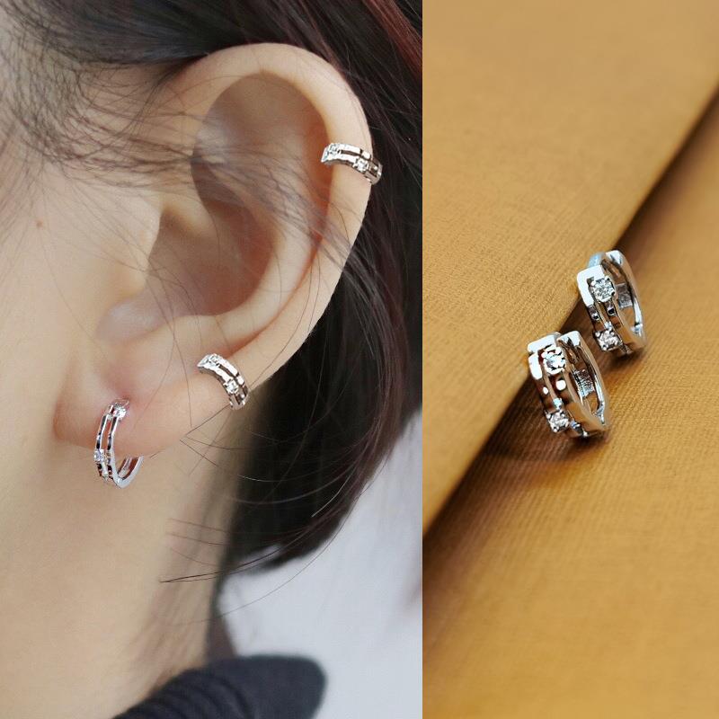 Double-Layer Zircon Ear Studs for Women, Delicate and Compact Ear Cuffs, Minimalist Style, Sweet and Cool Personality Earrings, Versatile Ear Hoops