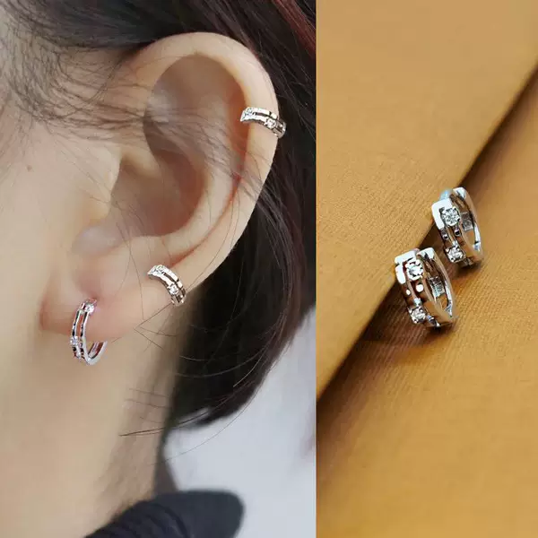 Double-Layer Zircon Ear Studs for Women, Delicate and Compact Ear Cuffs, Minimalist Style, Sweet and Cool Personality Earrings, Versatile Ear Hoops