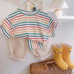 24 Rainbow Stripe Stylish Unisex Kids Casual Breathable Short-Sleeve T-Shirt