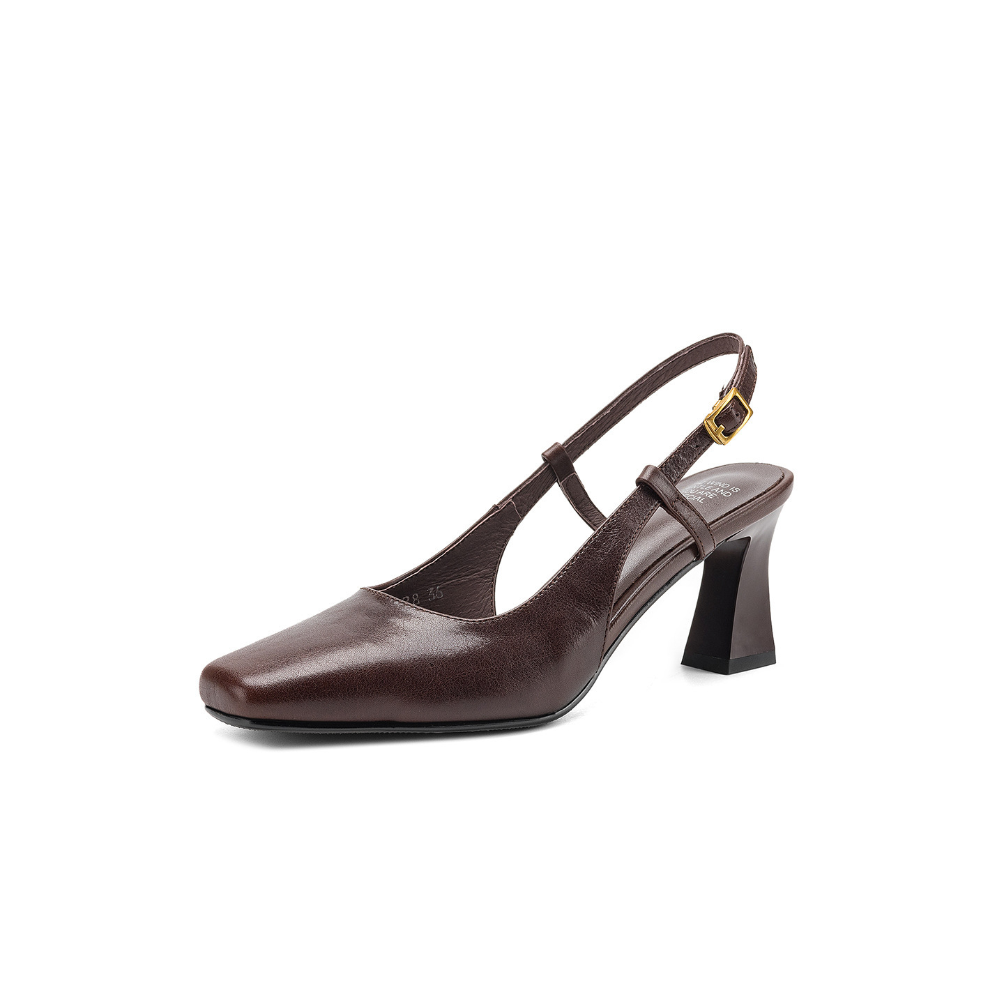 Sandal nữ cao gót 6,5 cm mũi hở quai khóa da bò — màu nâu chi tiết 28