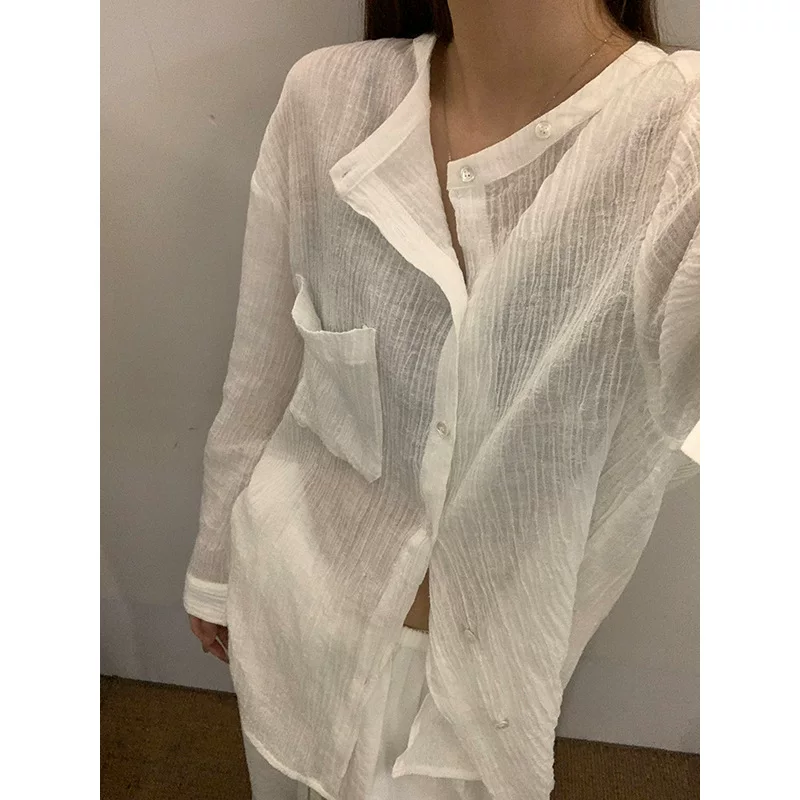 Summer cardigan, shirt with a round collar, cotton and linen