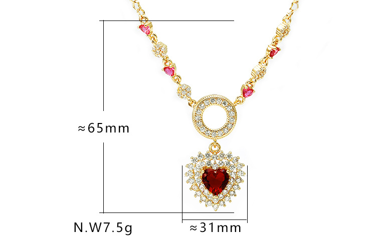 Wholesale Fashion Copper Gold-plated Zircon Red Heart Necklace display picture 1