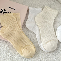 Summer and Spring Pure Color Lacy Mesh White Middle Calf Nursing Socks Japanese Short Calf Looseness Socks Girls and Boys Pile Socks Korean