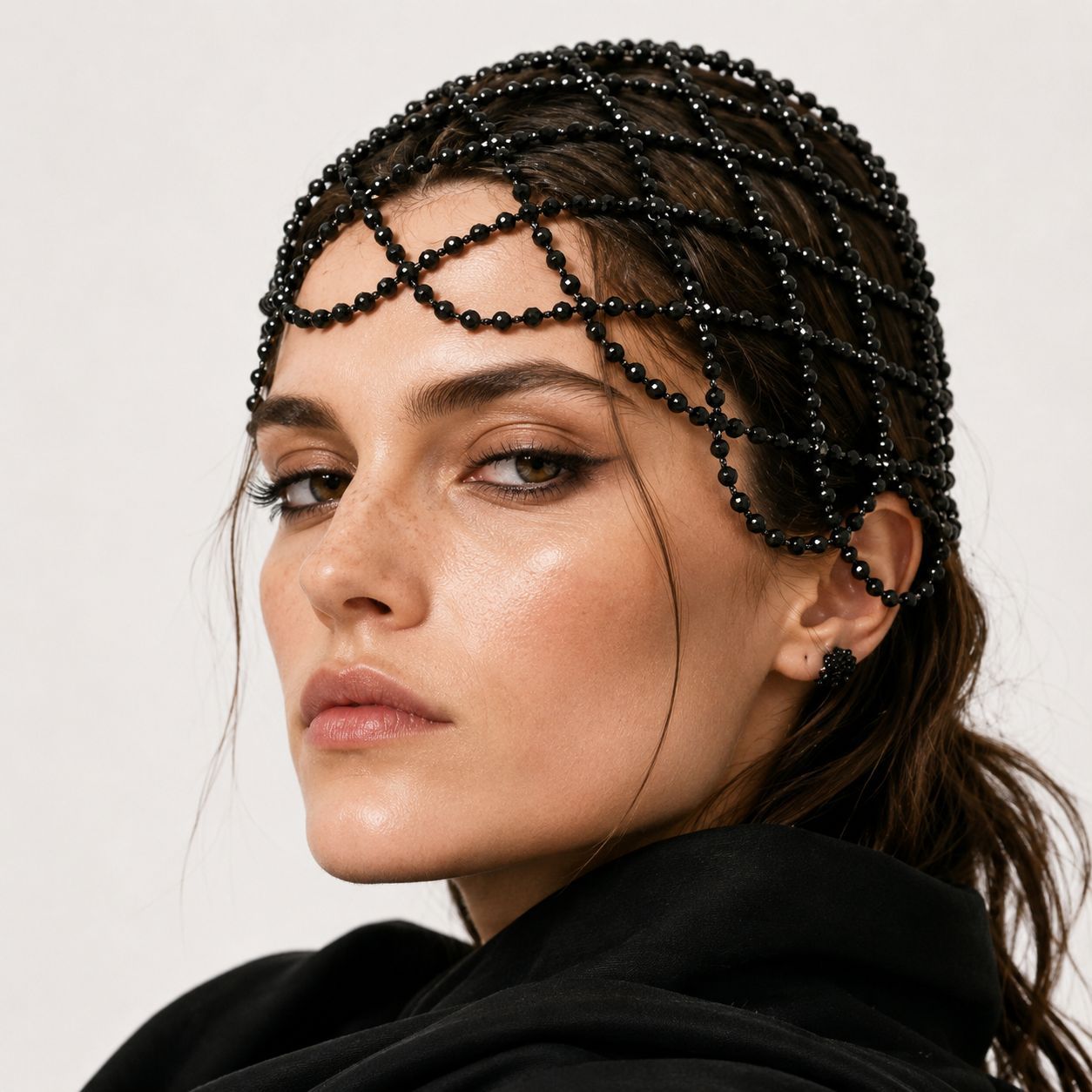 New European and American style black bead hair chain gothic wedding mesh hair accessory Victorian style headpiece for women wholesale