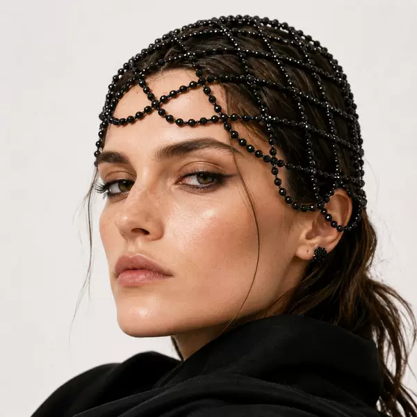 New European and American style black bead hair chain gothic wedding mesh hair accessory Victorian style headpiece for women wholesale
