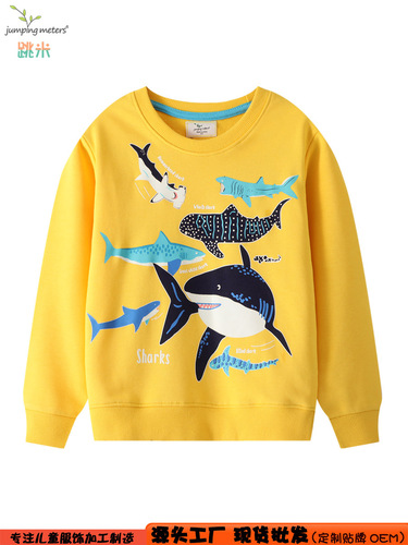 Boy's Hoodie with Glow-in-the-Dark Shark Party Pattern, European and American Style Children's Crew Neck Autumn Top for Boys