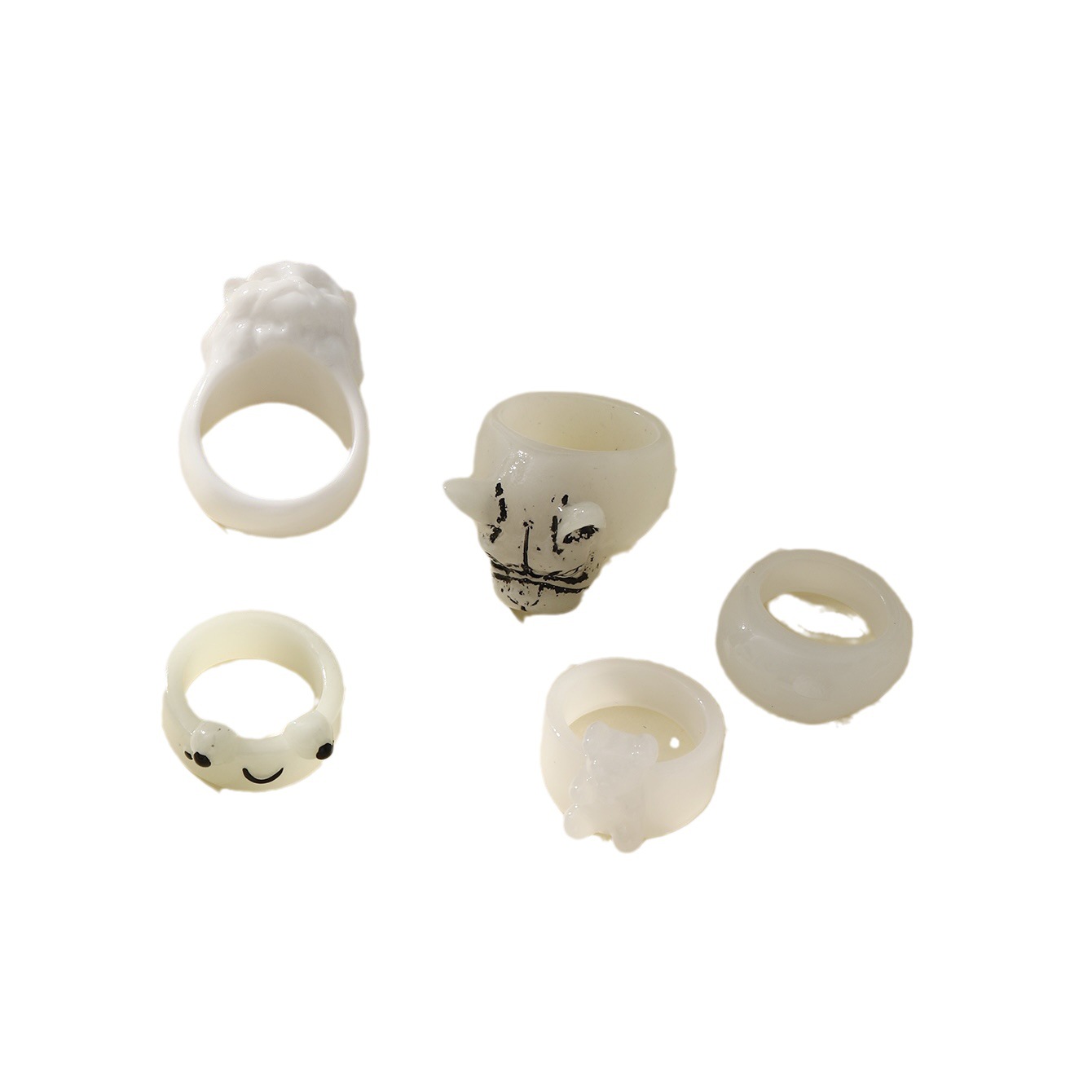 Transfronterizo Amazon nuevo gato tridimensional cabeza de perro Luminosa Rana resina divertida personalidad hip hop anillo conjunto traje