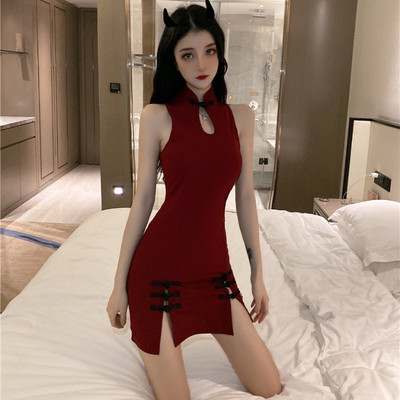 cheongsam qipao Retro cheongsam for women young girls improved girly cutout tight-fitting nightclub mini bar dress