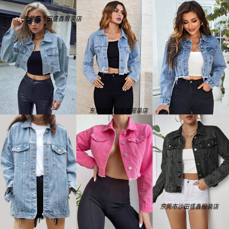 Shein Jacket Cross-Border Sexy Denim Jacket for Women Loose European and American Casual Jacket Top Women's Clothing Source Wholesale