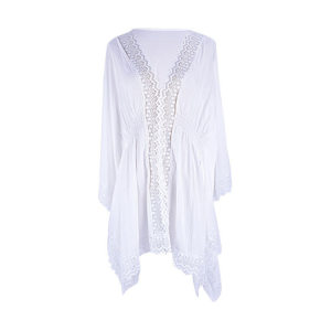 product - wholesale Artificial Cotton Lace Waist Elastic Band Beach Cover-up Sexy Loose Vacation Sun Protection Shirt Bikini Cover - 5