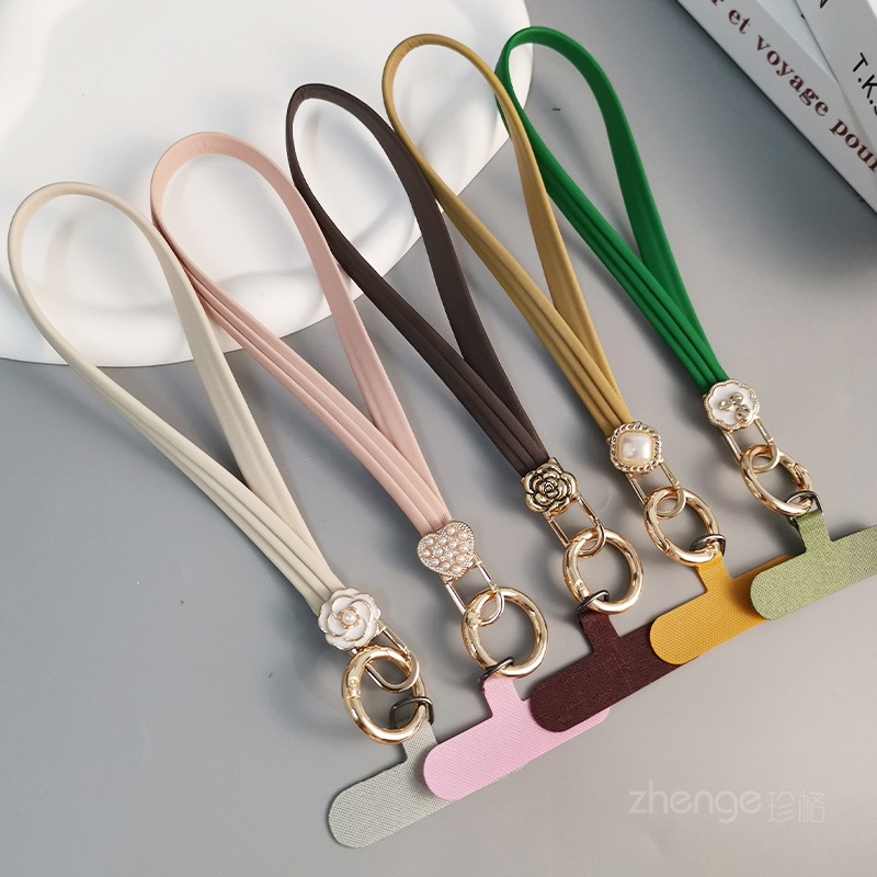 Mobile Phone Lanyard Short Hand-woven Hanging Chain Leather Vertical Stripes Women's Wrist Fashion Pendant Pendant Strapy