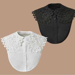 Trendy Cool Style Shirt with Fake Collar, Versatile Large Floral Water-Soluble Embroidery Pearl Fake Collar, High-End Clothing Versatile Knitted Cardigan
