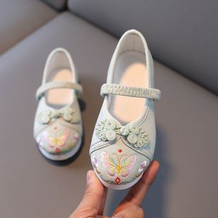 Hanfu Shoes for Children, Girls' Embroidered Cloth Shoes, Baby Chinese-Style Old Beijing Ancient Style Shoes, Children's Ethnic Style Shoes