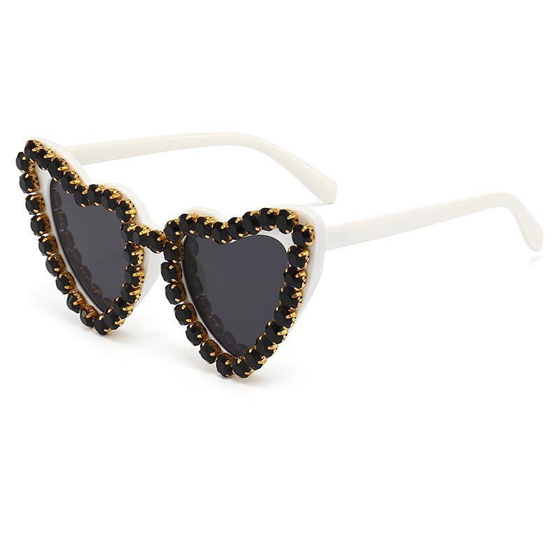 Lunettes de soleil pour homme en forme de cœur, couleur pêche, élégantes et printanières, protection UV, ornées de strass. Accessoire de mode de haute qualité._voghion.com