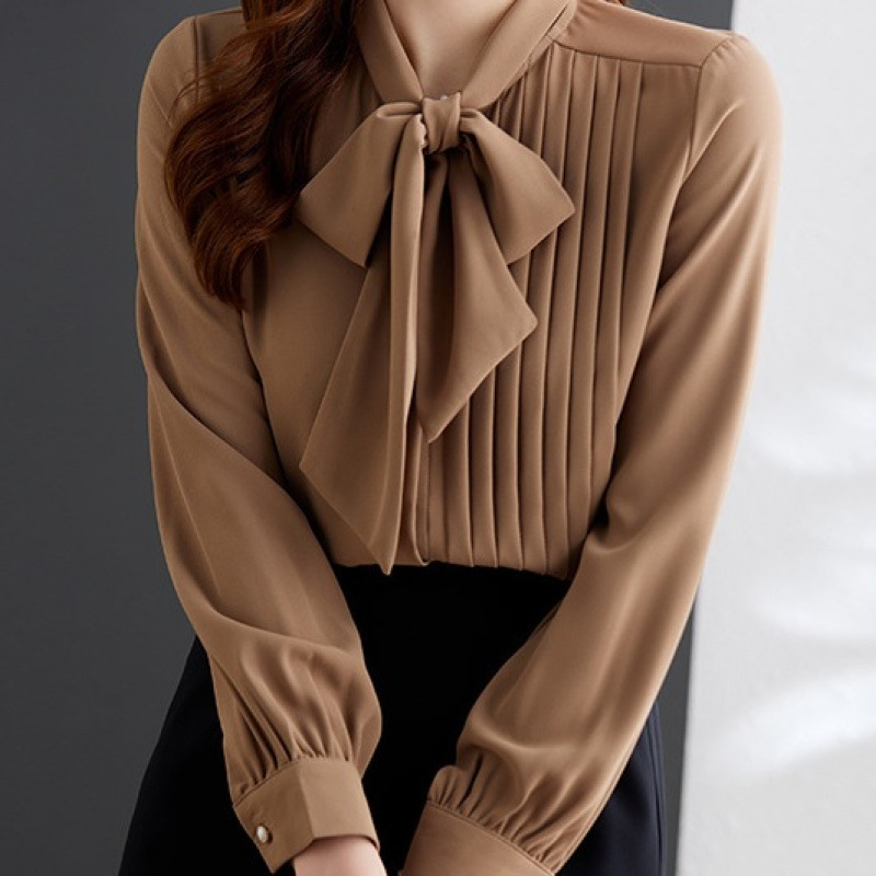 2025 Spring and Autumn New French Design Sense Niche Top with Fluttering Collar Elegant Versatile Chiffon Blouse for Women