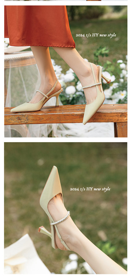 Giày sandal nữ bít mũi mũi nhọn gót mảnh quai ngang đính đá, gót 6–8 cm — Màu mơ, Màu vàng nhạt, Màu đen chi tiết 10