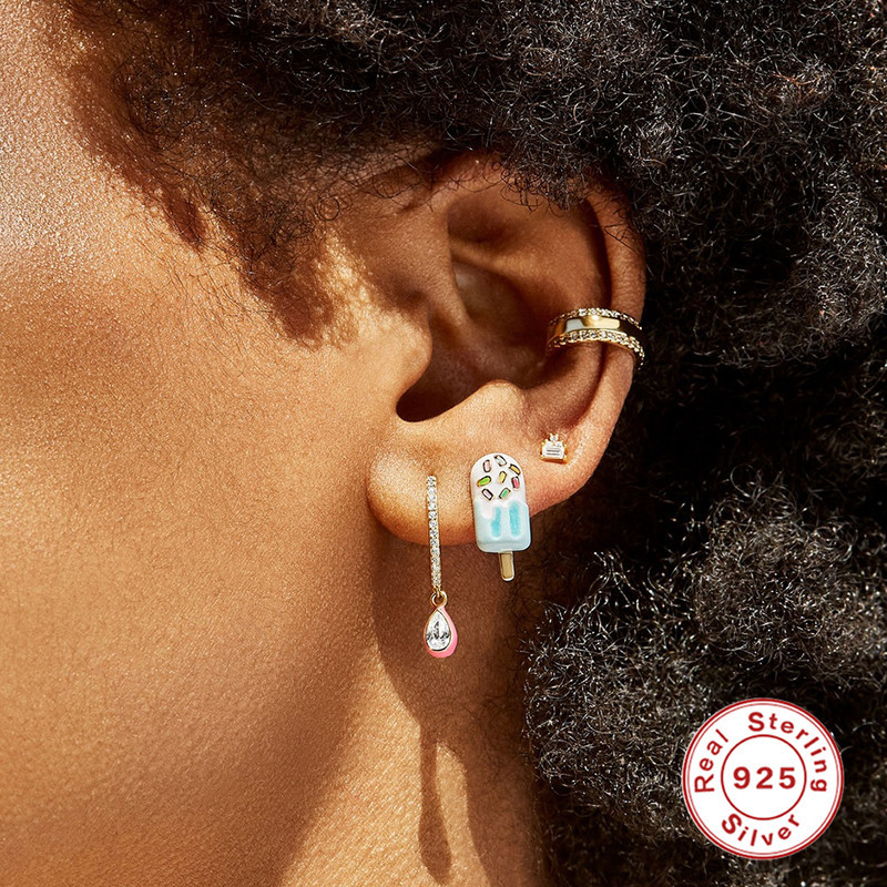 Daily Occasion 925 Sterling Silver Material 1 Pair 925 Sterling Silver Ice Cream Ear Studs