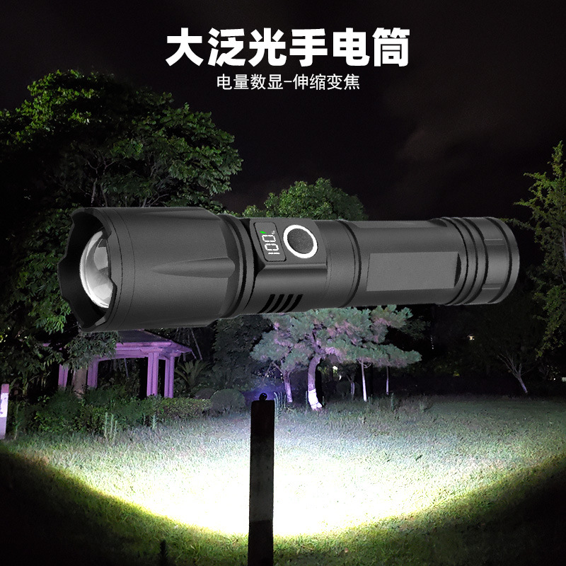 Nueva linterna de luz fuerte, láser blanco, iluminación exterior, zoom telescópico de larga distancia, linterna de inundación grande, carga directa, luz LED