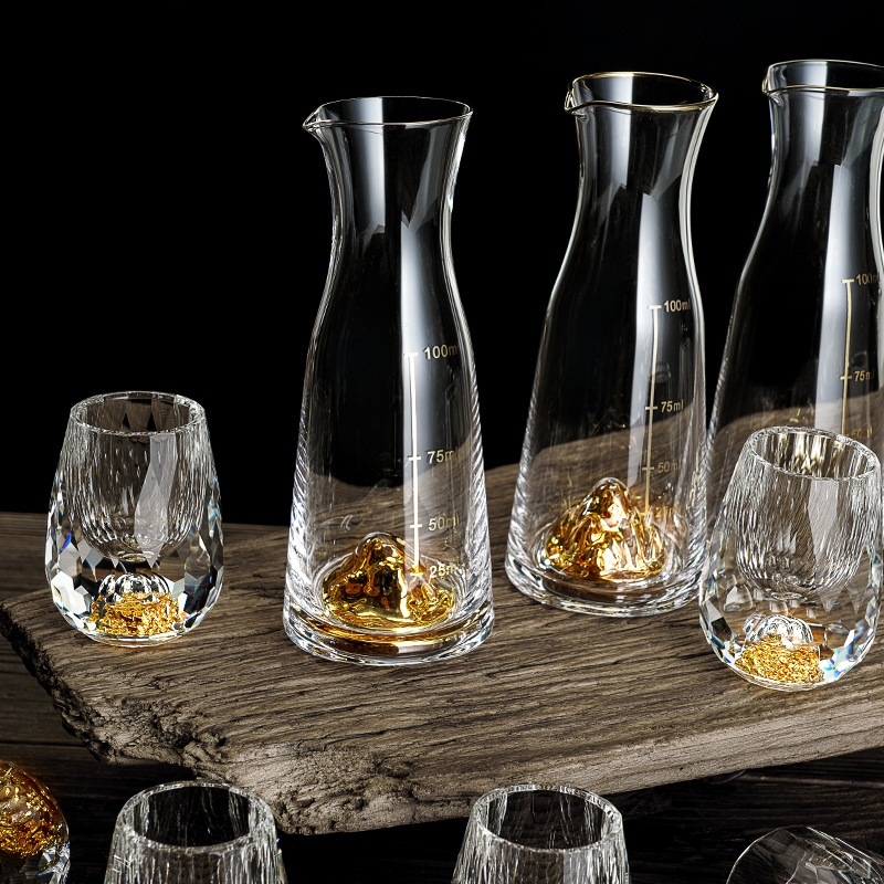 Fábrica diamante hoja de oro vino blanco vidrio hogar traje cristal separador de vino una taza de espíritus de vidrio de gama alta caja de regalo