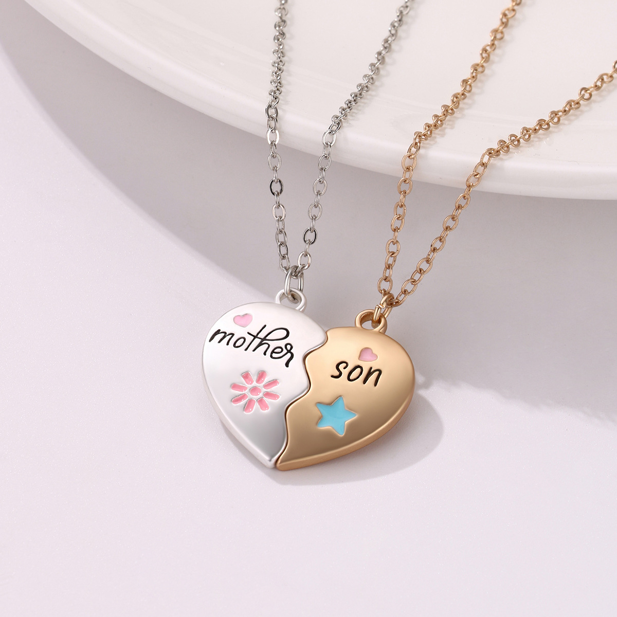 Ig Style Heart Shape Alloy Enamel Plating Mother's Day Mother&son Pendant Necklace display picture 4