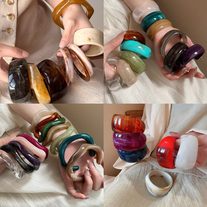 Cross-Border Acrylic Round Open Bracelet, Fresh, Sweet, Simple and Versatile Bracelet, Niche High-End Bracelet for Women