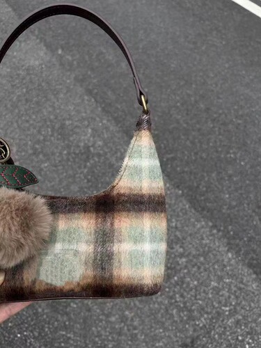 Lamb wool grid retro niche underarm bag for women  new autumn winter cherry high-end sense hand-held single shoulder bag