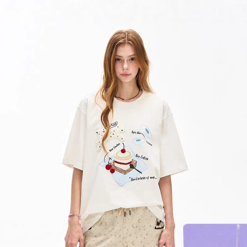 【Shine for yourself】F456 national trend brand summer new casual American-style puppy cake print short-sleeve T-shirt