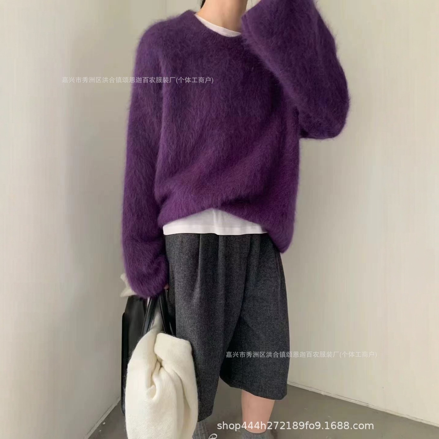 颂恩 黄色兔毛毛衣女高级感秋冬季加厚软糯兔绒针织衫慵懒风上衣