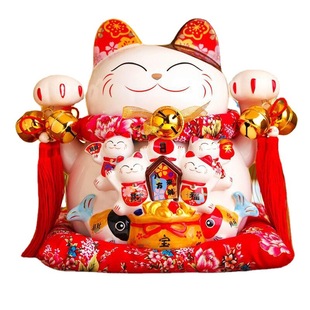 Lucky Cat Decoration Large and Small Household Ceramic Piggy Bank Creative Opening Gift Living Room Cashier Piggy Bank