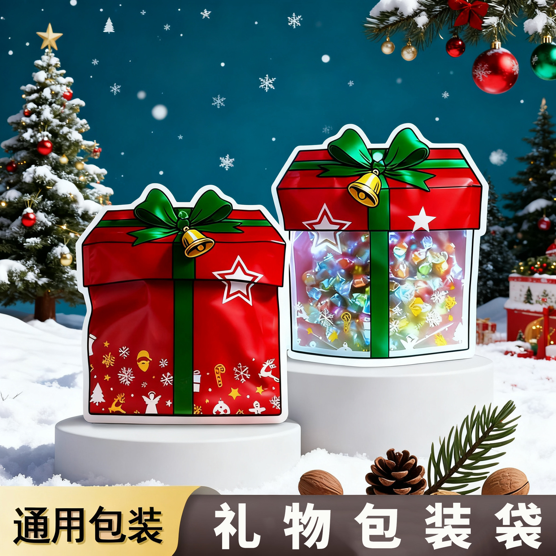 圣诞礼物袋可爱零食雪花酥礼物盒平安夜万圣节糖果包装袋自封袋