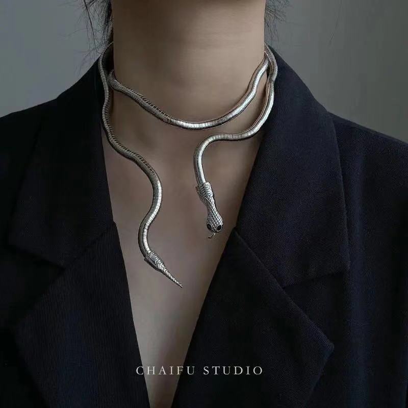 Nuevo producto transfronterizo, cadena de hueso de serpiente para mujer, collar con diseño versátil, collar del Año de la Serpiente, collar con forma de serpiente de alta gama de estilo minimalista