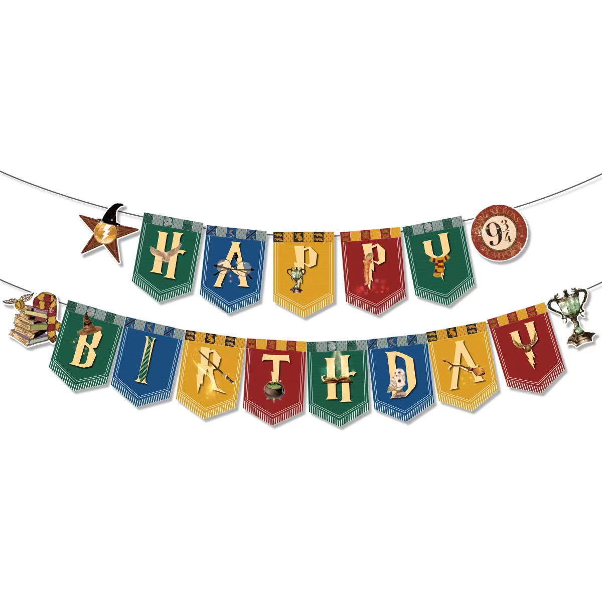 Cross-Border New Harry Potter Birthday Flag Children's Birthday Party Background Party Decoration Supplies