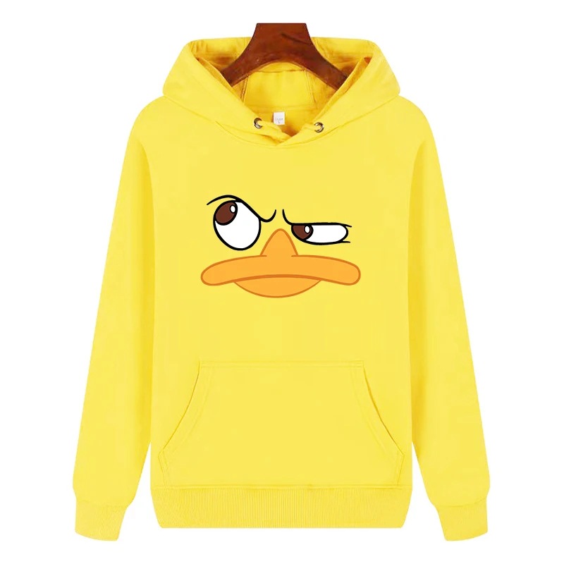 Nueva impresión de pato de dibujos animados de otoño, suéter gráfico para hombre, suéter y bolsillo de canguro, cómodo y suelto, funda de cordón de moda