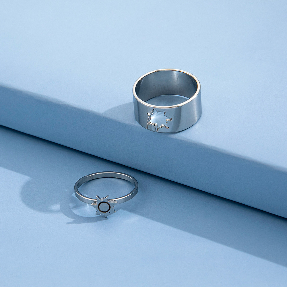 Plating Design Fashion Simple Sun Hollow Couple Alloy Ring 2-piece Set