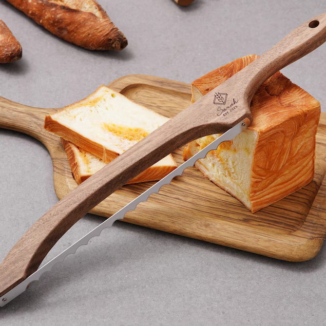 Etsy personalizado tallado de madera cuchillo de pan sierra de arco de pan palo francés sierra de tostada cuchillo de corte de madera resistente a la flexión