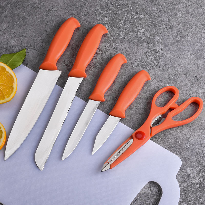 Juego de cuchillos de cocina naranja de 6 piezas de acero inoxidable cuchillo de frutas cuchillo de pan cuchillo de cocina cuchillo de cocina tijeras
